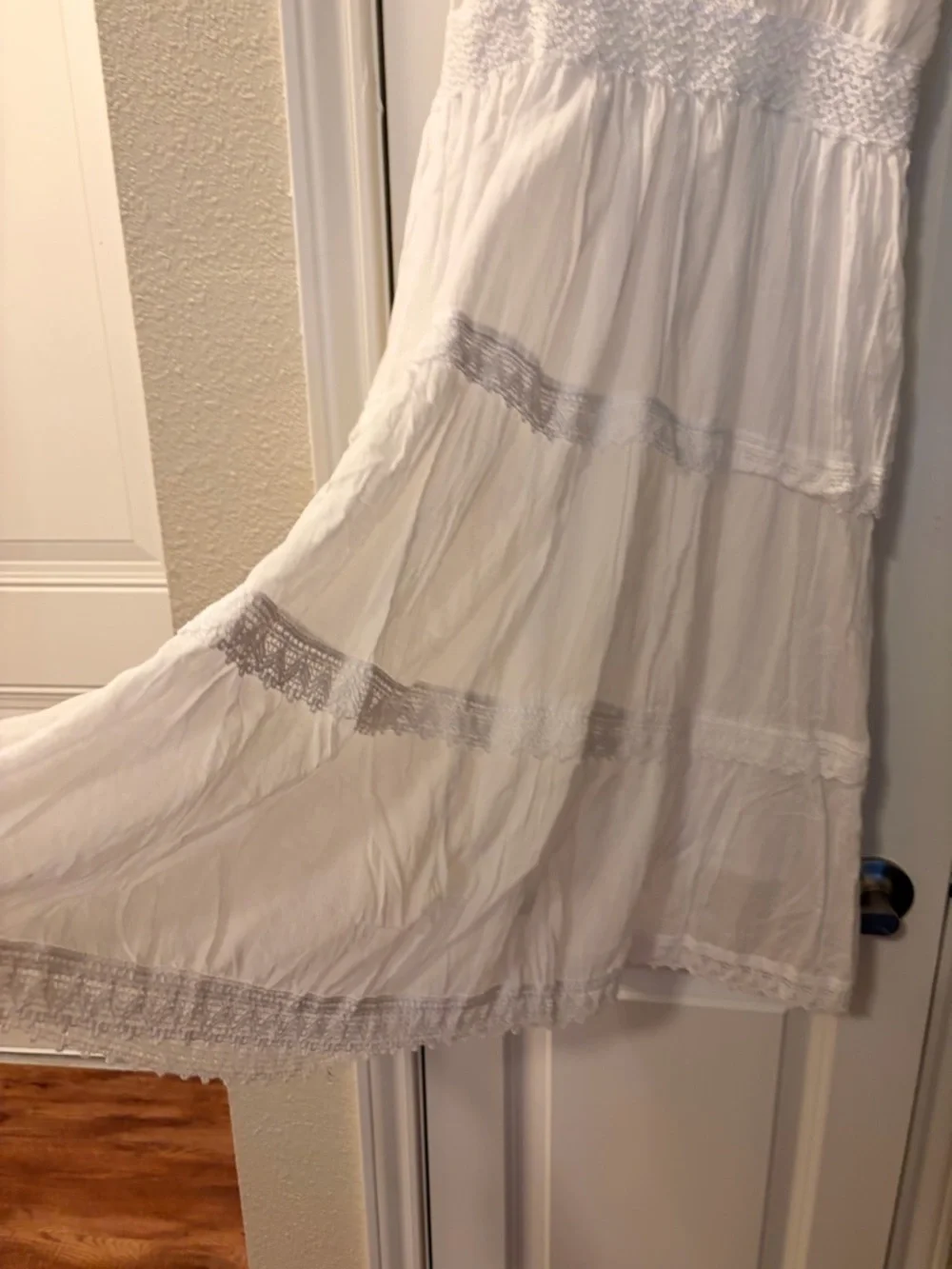 White Cotton Boho Tiered Maxi Dress with Lace Trim - Picture 7 of 8